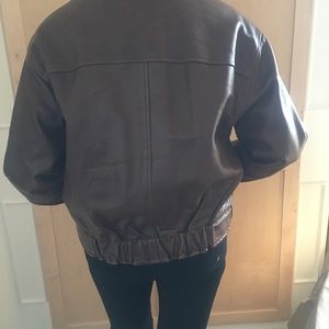 Brown leather bomber jacket